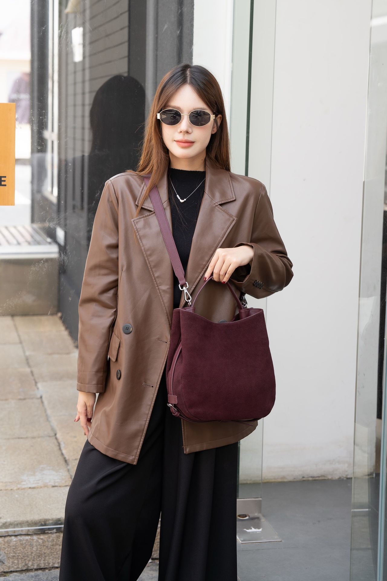 Matte Cowhide Niche Shoulder Crossbody Bag