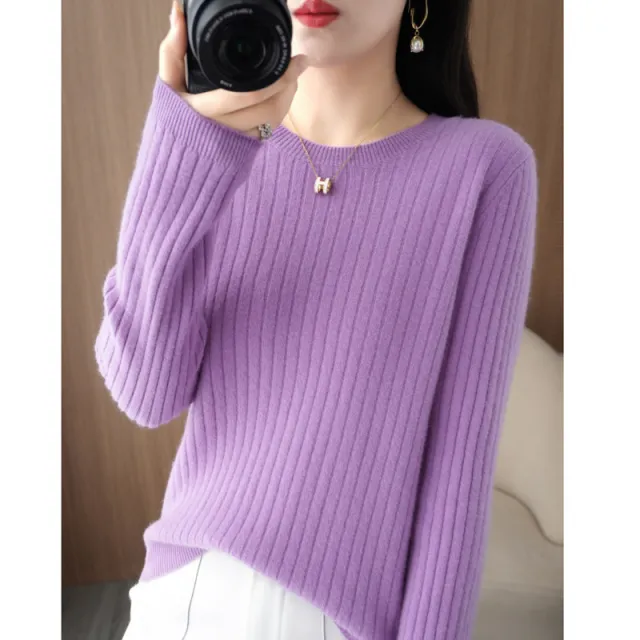 Autumn Women's Knitwear Round Neck Sweater For Women Low Collar Bottoming Purple - Shop at LoveMi