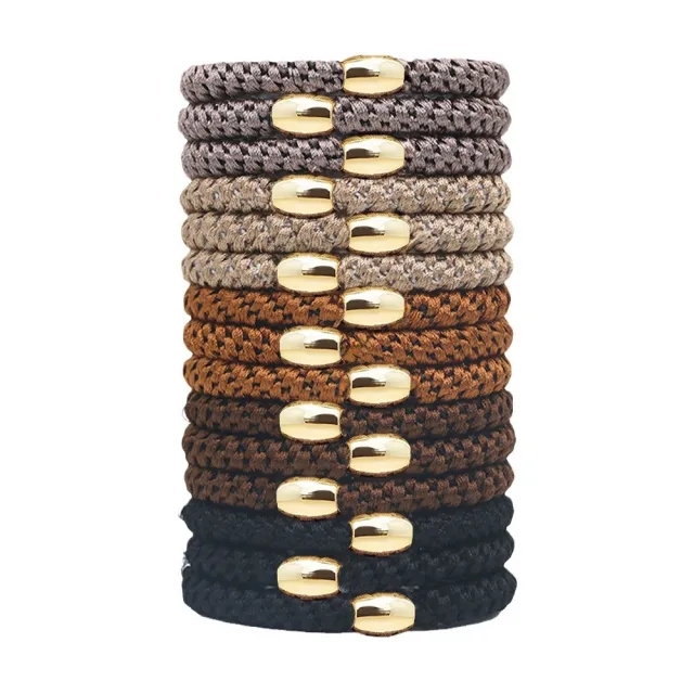 Embroidery Thread Twist High Elastic Hair Bands Women's Rubber Bands Hair Rope Hair Accessories Coffee Color Series 15 Pieces - Shop at LoveMi