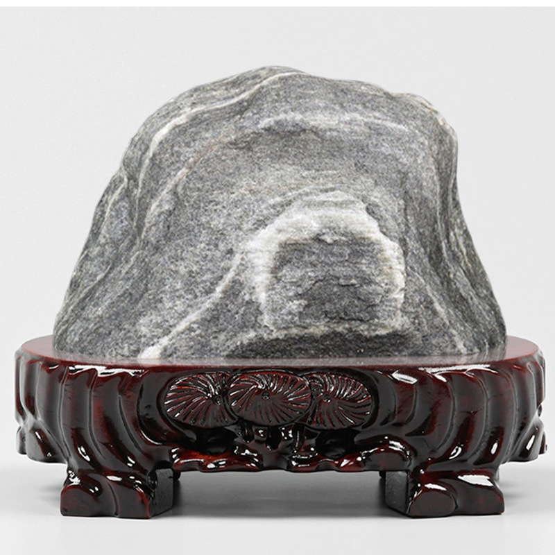 Wooden Base, Redwood And Rare Stone Handicraft Ornament