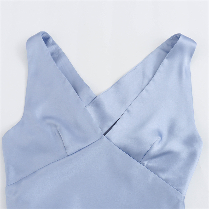 Spring New Silk Satin Texture Slim Fit Backless Dress