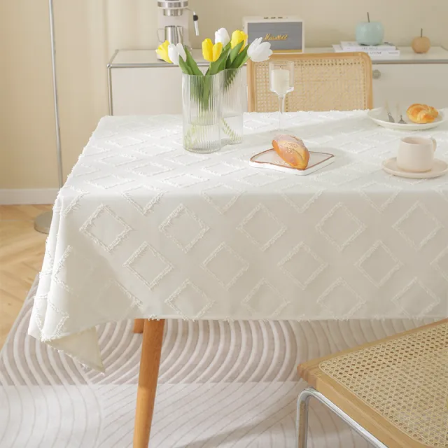 Nordic Simple Cotton Linen Rectangular Tablecloth Small Diamond White - Shop at LoveMi