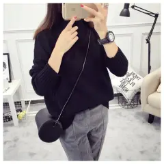 White Turtleneck Sweater Women's Pullover - Black - View 1