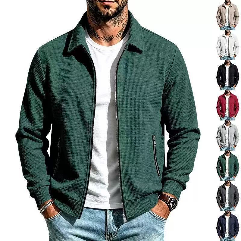 Solid-color Lapel Zip-up Long-sleeve Jacket