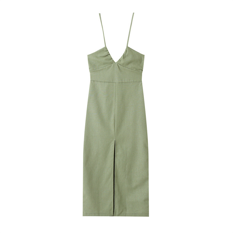 Beautiful Fashion Slim Linen Midi Skirt Dress Army Green - Shop at LoveMi