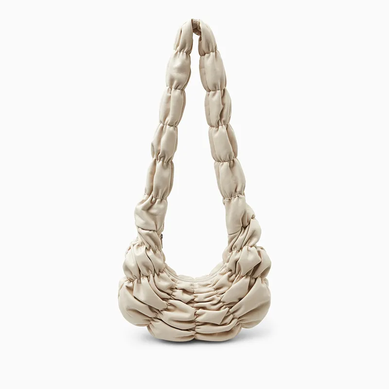 Crossbody Pleated Cloud Large Capacity Commuter Dumpling Shoulder Bag - Beige
