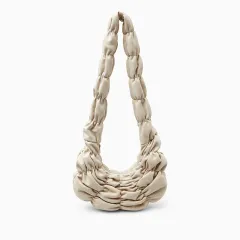 Crossbody Pleated Cloud Large Capacity Commuter Dumpling Shoulder Bag - Beige - View 1