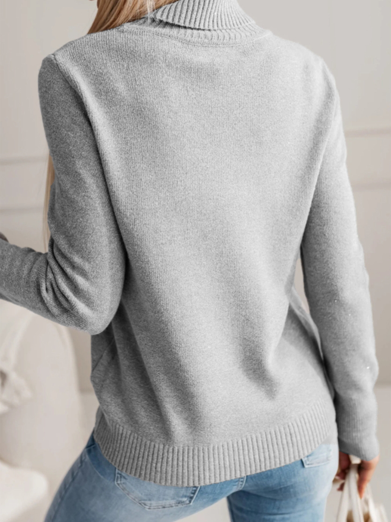Grauer Damen-Pullover mit Knöpfen – Bild 6