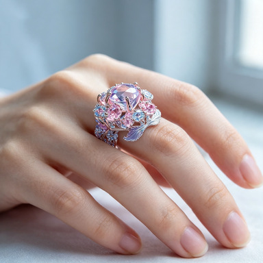 Heavy-industry Floral Design Ring With Zircon Inlays