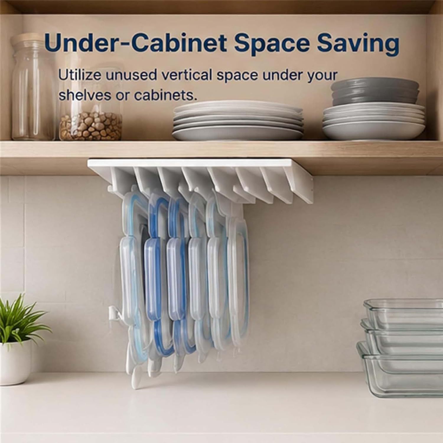 Under-cabinet Multi-slot Pot Lid Organizer With A Built-in Lid Rack