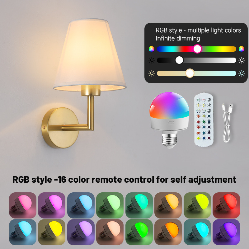 American-style Wall Lamp Charging Bulb 	Charging Three color Light Copper Natural Color  White