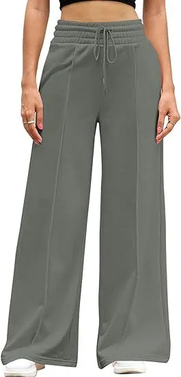 Women's Casual And Comfortable High Waist Drawstring Solid Color Sports Home Wide Leg Trousers Dark Gray - Shop at LoveMi
