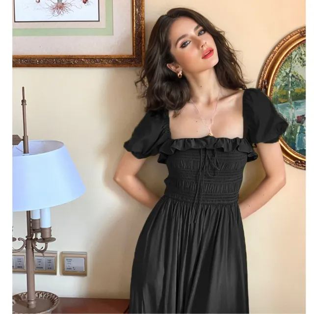 Women's French style Slim fit Short sleeve Dress Black - Shop at LoveMi