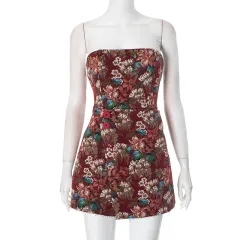 Sleeveless Off-the-shoulder Tube Top Jacquard Dress - Red - View 1