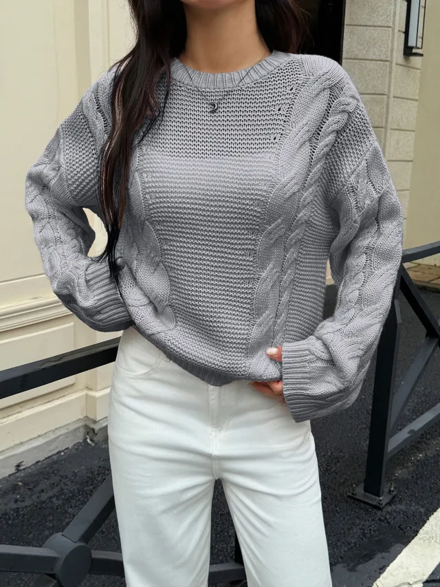 Leisure Minimalist Long Sleeve Sweaters Women's Clothing Gray - Shop at LoveMi