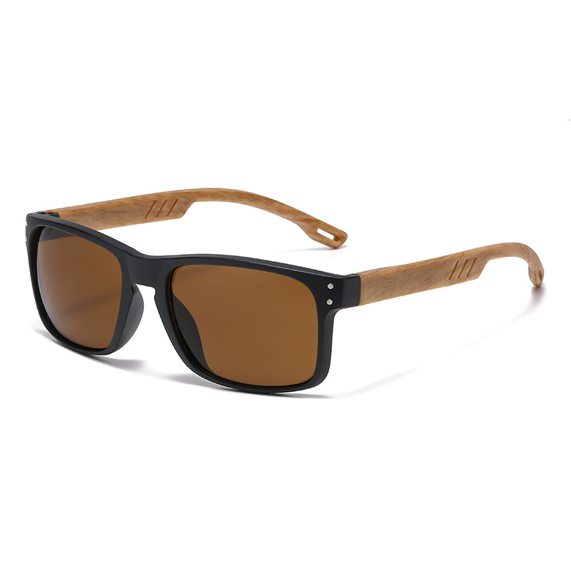 Retro Wood Grain Leg Sunglasses Square Spectacle Foot Color Film Men's Sunglasses