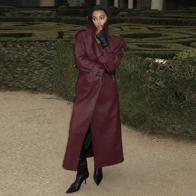Autumn And Winter Women's Clothing New Leather Coat Elegant Long Leather Coat Red - Shop at LoveMi