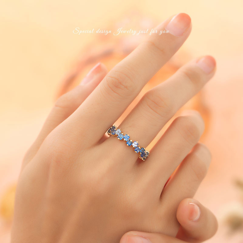 Candy Series Soft Blue Ring Rainbow Series Plated 18K Gold Inlaid