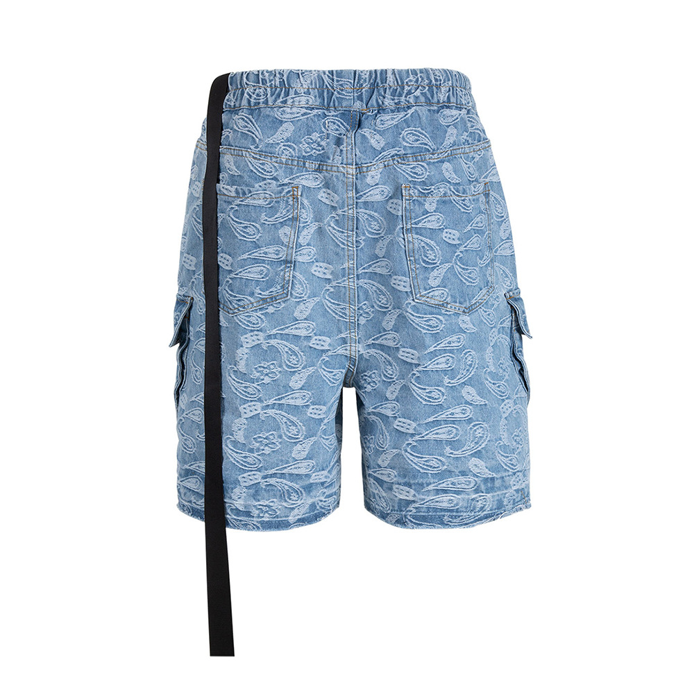 Full Printed Jacquard Paisley Workwear Denim Shorts