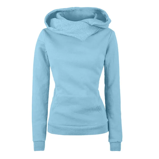 Irregular Hooded Sweater Long Sleeve Women Sky Blue - Shop at LoveMi
