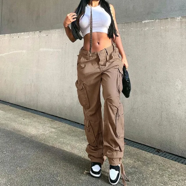 Autumn And Winter European And American Women's Clothing Tooling Straight leg Trousers Light Brown - Shop at LoveMi