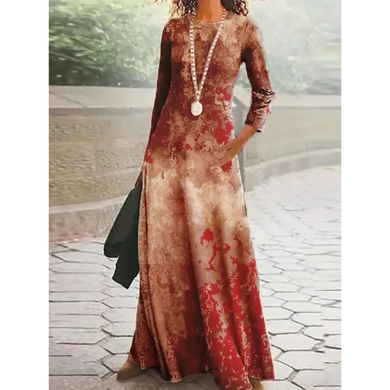 Slimming Temperament Crew Neck Waist-controlled Long Sleeves Dress