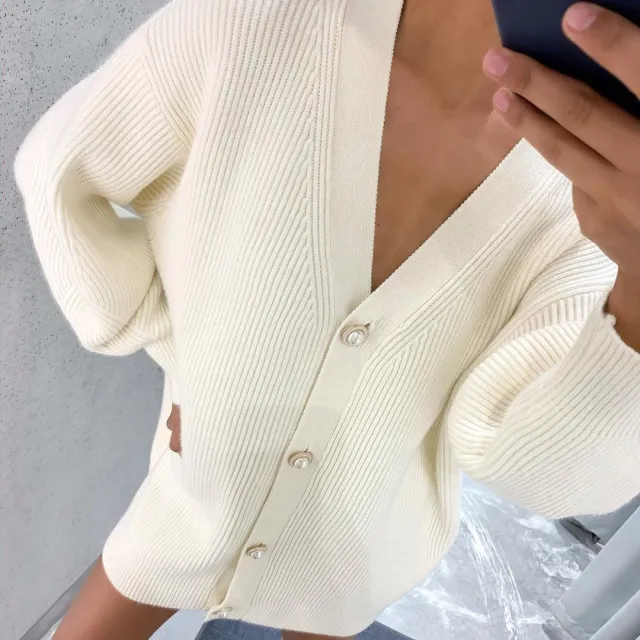 Solid Color Casual Cardigan Loose Knitted Breasted Cardigan White - Shop at LoveMi