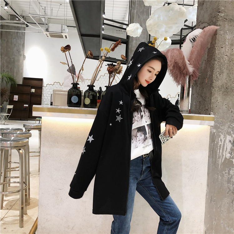 Title 4, Mid-Length Star Embroidered Small Sweater Coat