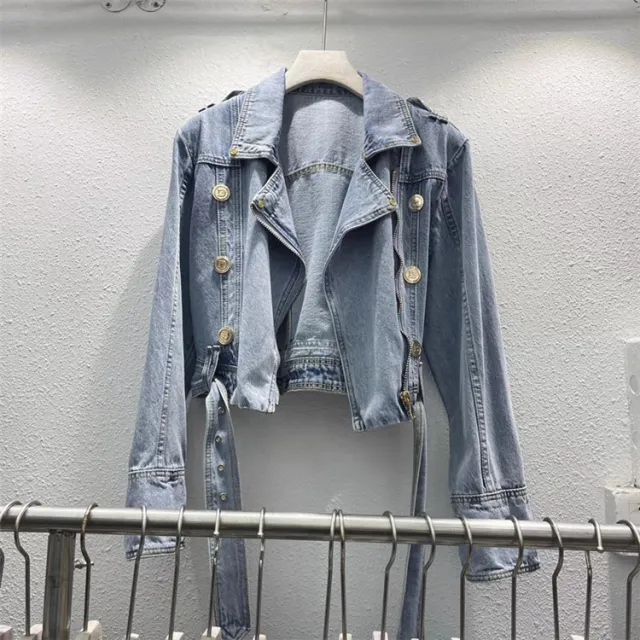 Fashion Denim Jacket Women's Retro High Waist Crop Top Light Blue - Shop at LoveMi