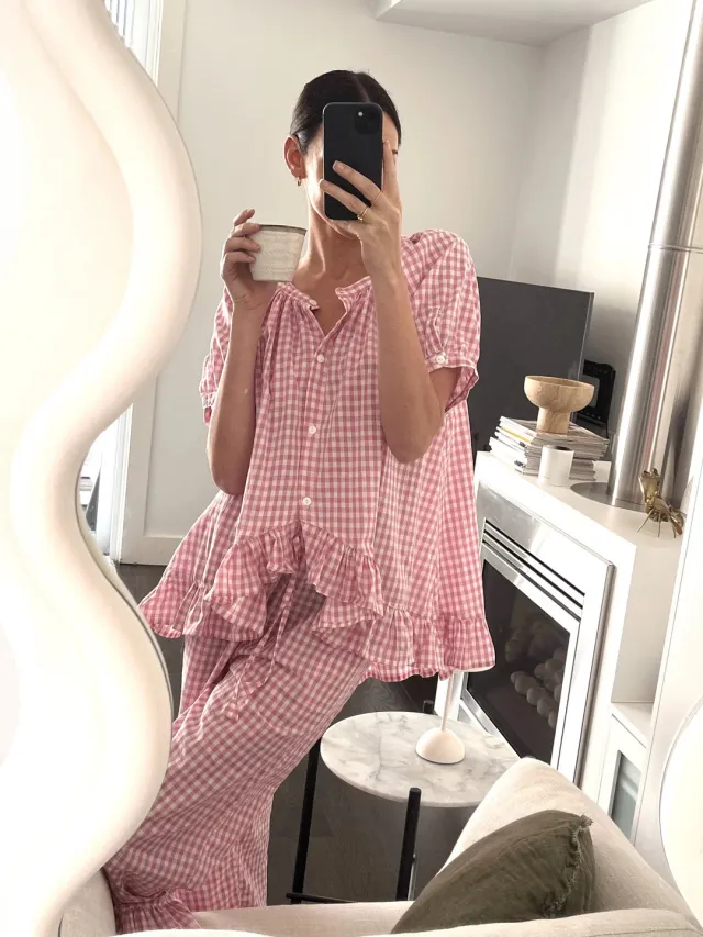 Women's Comfort And Casual Ruffled Button Top Trousers Suit Pink - Shop at LoveMi