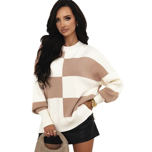 Female Loose Fit Loose Shoulder Knitted Pullover Khaki - Shop at LoveMi