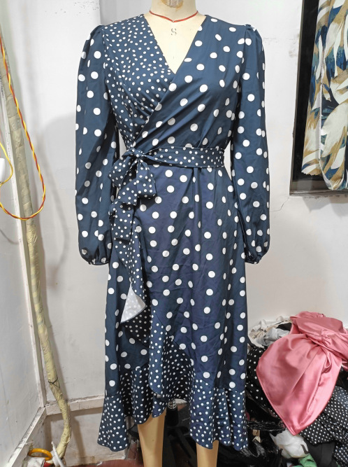Women's Long Sleeve Polka Dot Dress Navy Blue - Shop at LoveMi