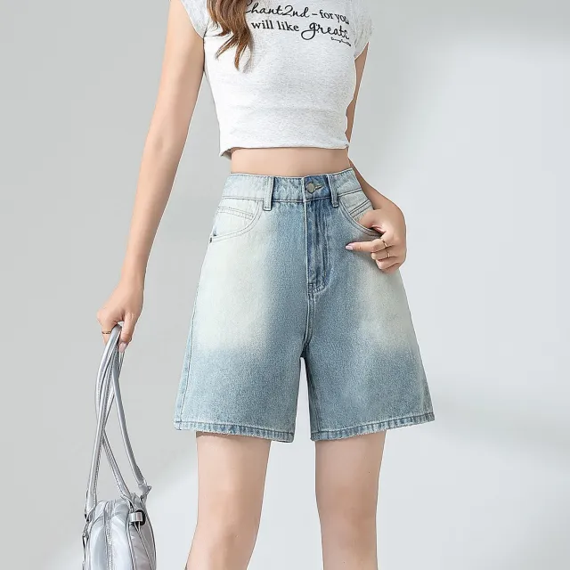 Women's High Waist Loose Retro Blue Shorts Denim Shorts Retro Blue - Shop at LoveMi