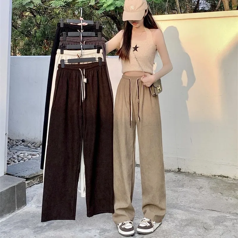Corduroy Double Drawstring Wide-leg Pants Popular Women's Straight Loose High Waist