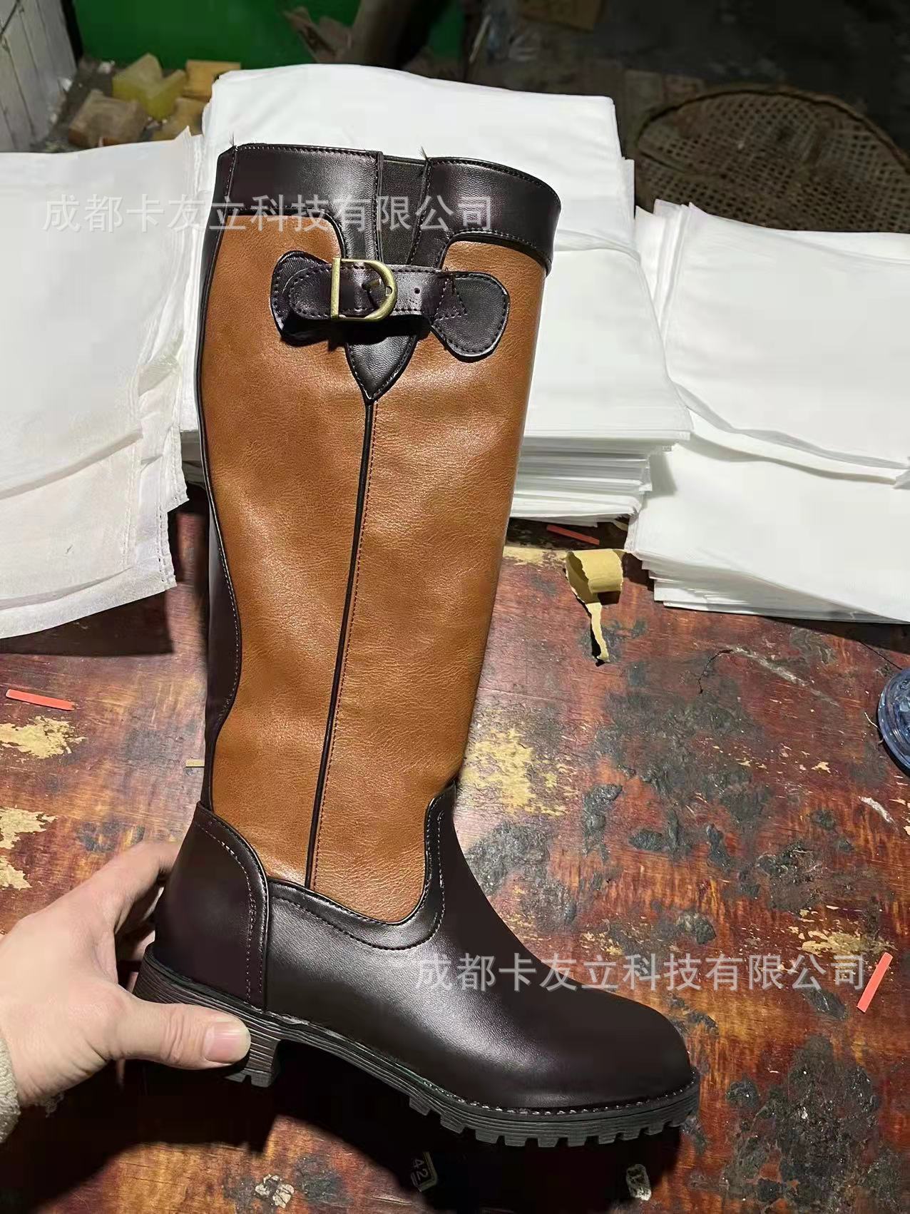 Leather Boots With A Round Toe Thick Sole And Belt Bucklewaterproof