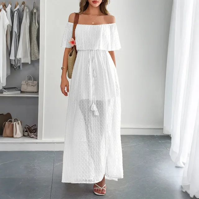 Elegant Tube Top Corset Short Sleeve Women Dress White - Shop at LoveMi