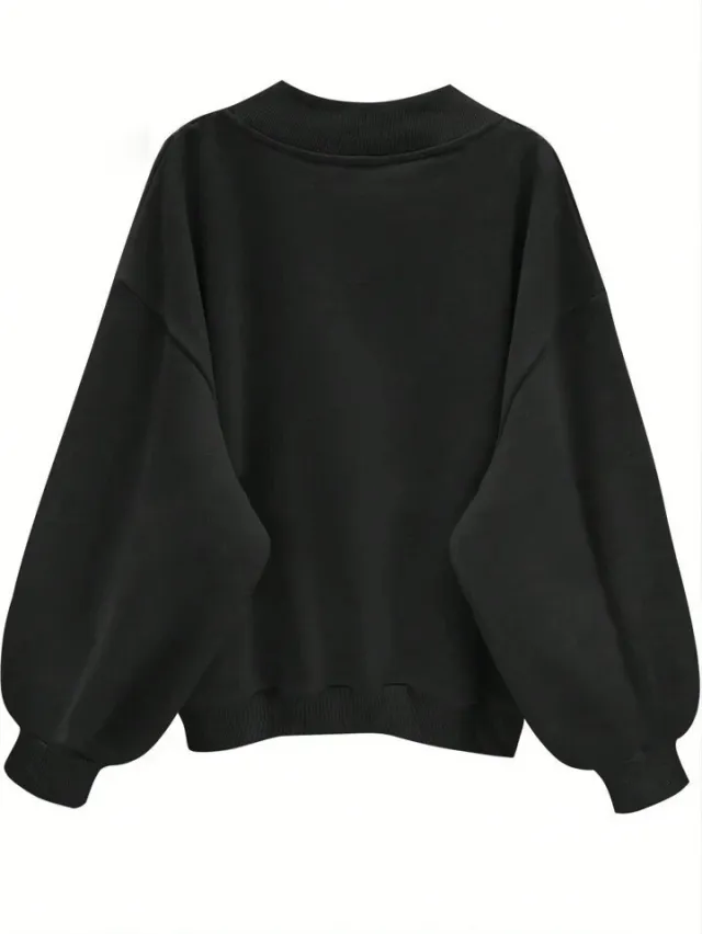 Korean Style Casual Loose All match V neck Top Pure Black - Shop at LoveMi