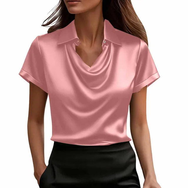 Fashionable Solid Color Casual Lapel Collar Button Down Short Sleeve Shirt Pink - Shop at LoveMi