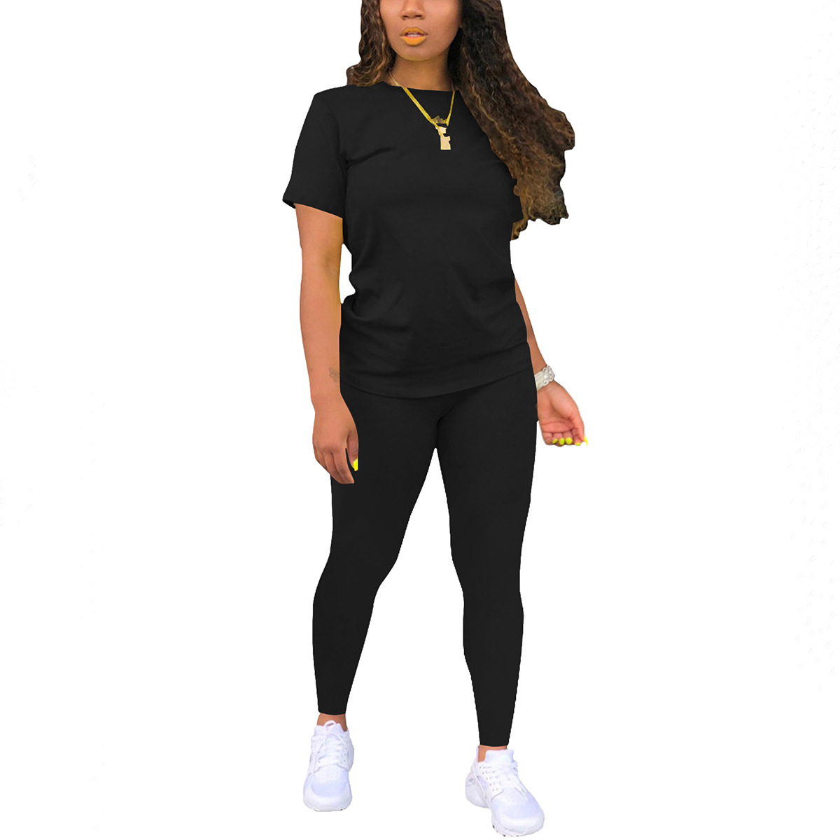 Printed Crewneck Short-Sleeve T-Shirt Top And Pants Womens Outfit
