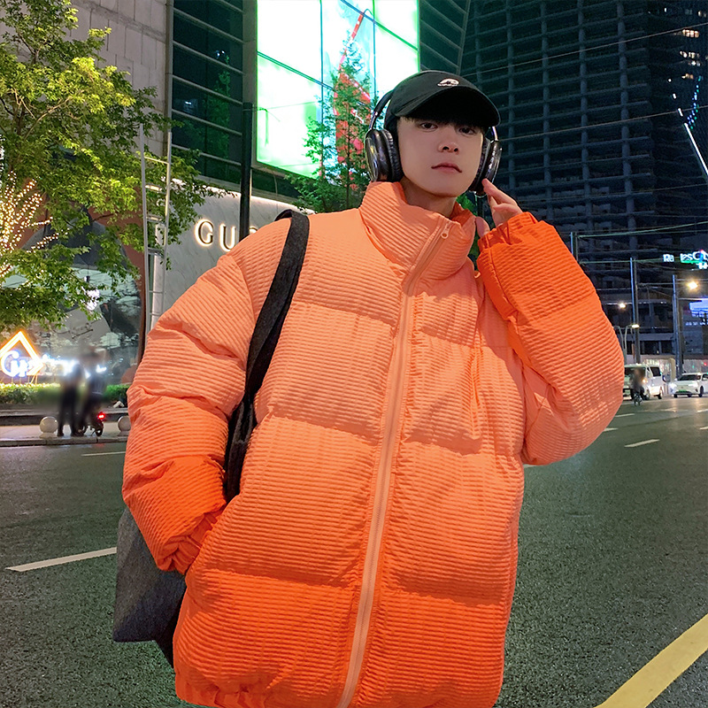 Men's Cotton Padded Clothing Gradient Color Thickened Warm Stand Collar Windproof Sleeve Opening Loose Jacket