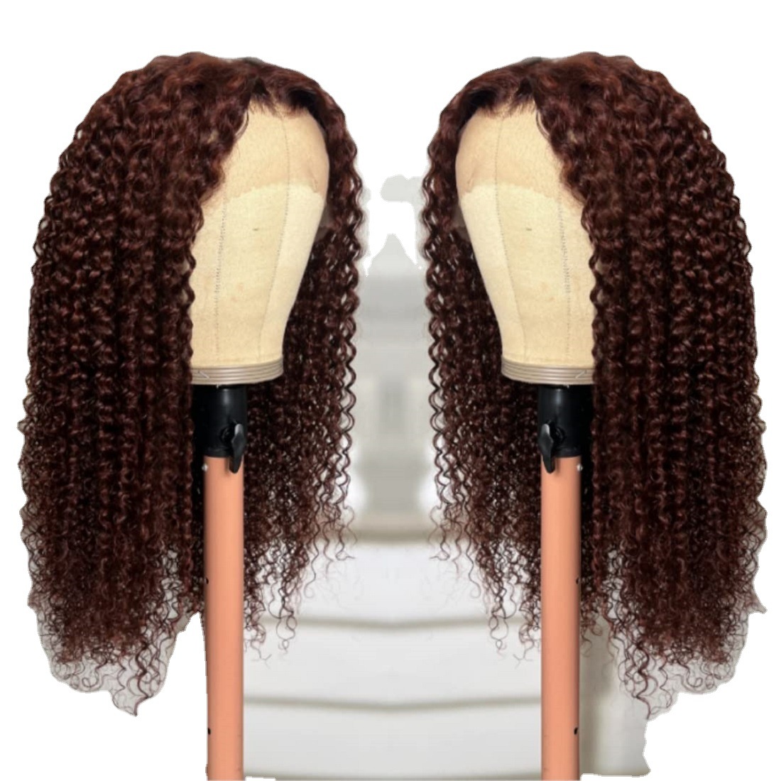 African Long Curly Hair Front Lace Brown Wig 18 Inches - Shop at LoveMi