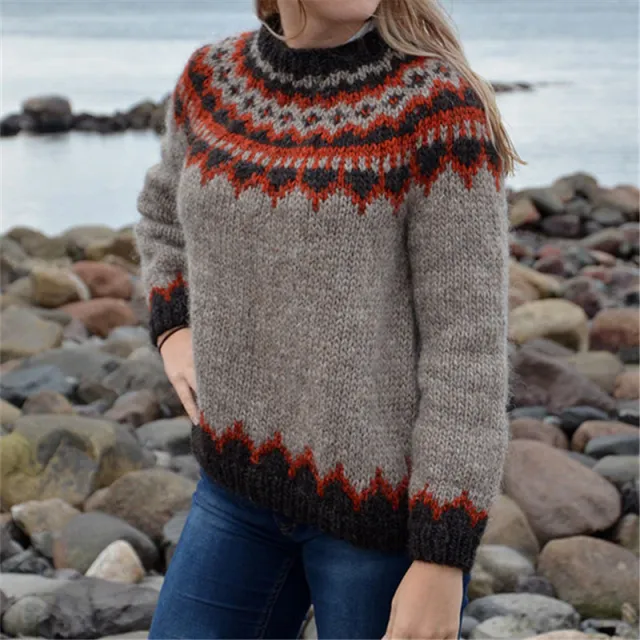 Women's Round Neck Multi color Loose Fashion Pullover Sweater No 8511 - Shop at LoveMi