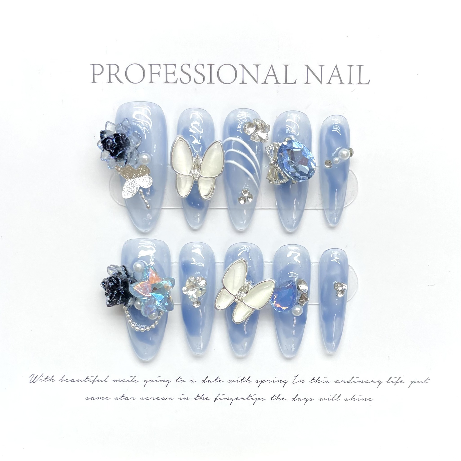 Narcissus Butterfly Rhinestone Nail Tips Elegant Cool High-End Handcrafted Wearable Nails