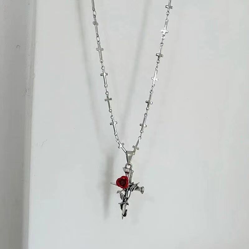 Sweet Cool Cross Red Gothic Necklace Retro Dark