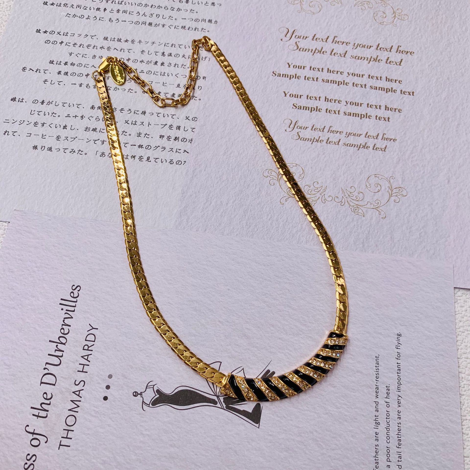 Electroplated Real Gold Enamel Full Diamond Suit Ear Stud Necklace