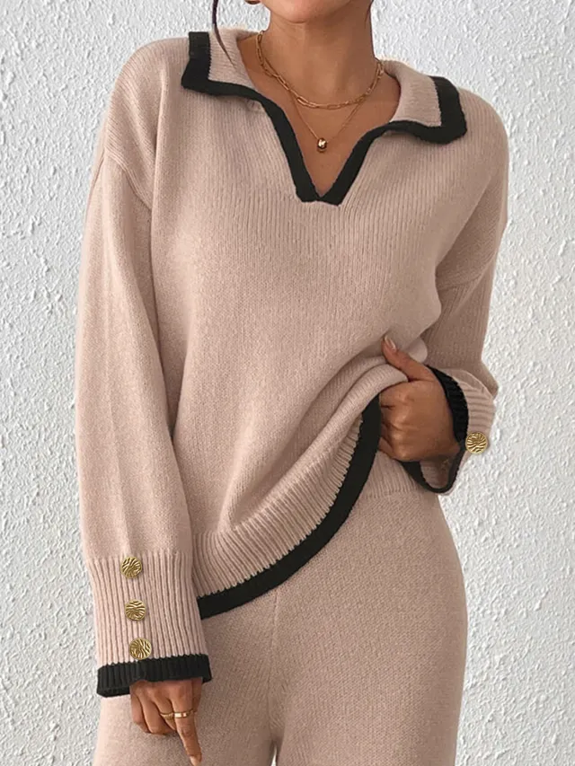 Women's Lapel Color Contrast Patchwork Gold Fastener Decoration Top Gold - Shop at LoveMi