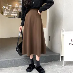 Black Woolen Skirt Autumn And Winter High Waist A- Line Skirt Umbrella Skirt Skirt - Brown - View 1