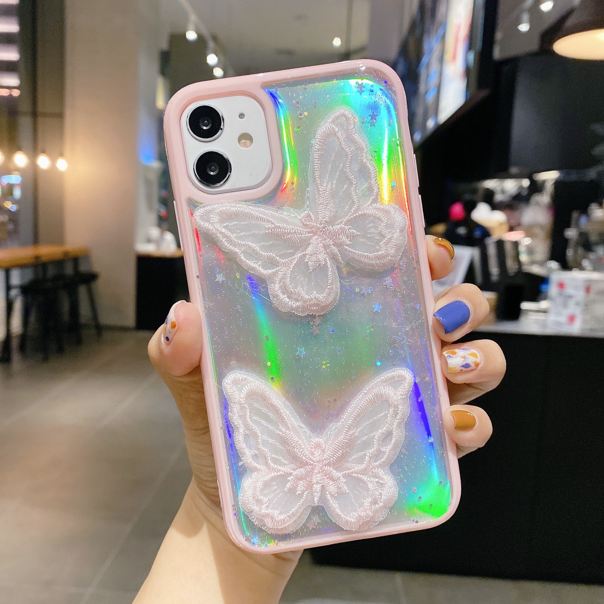 Epoxy Glitter Embroidery Butterfly Phone Case Candy Color Laser Paper — image 1
