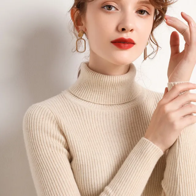 New Sweater Women's Turtleneck Pullover Slim Bottoming Shirt Thickened Camel Color - Shop at LoveMi