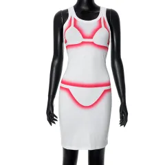 New Casual Round Neck Sleeveless Printed Vest High Waist Slim Fit Short Dress - White - View 1